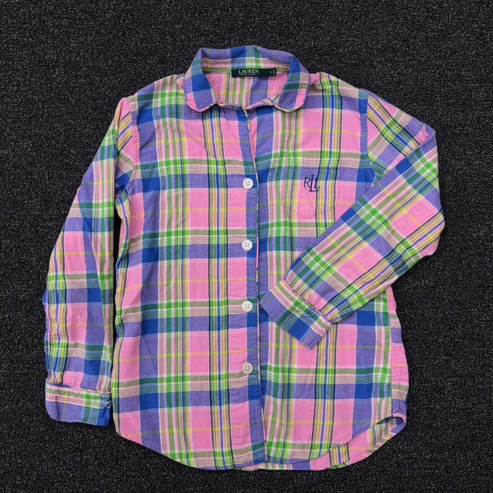 Lauren Ralph Lauren RLL Plaid Pajama Top Button Down Shirt Women's Small Pink